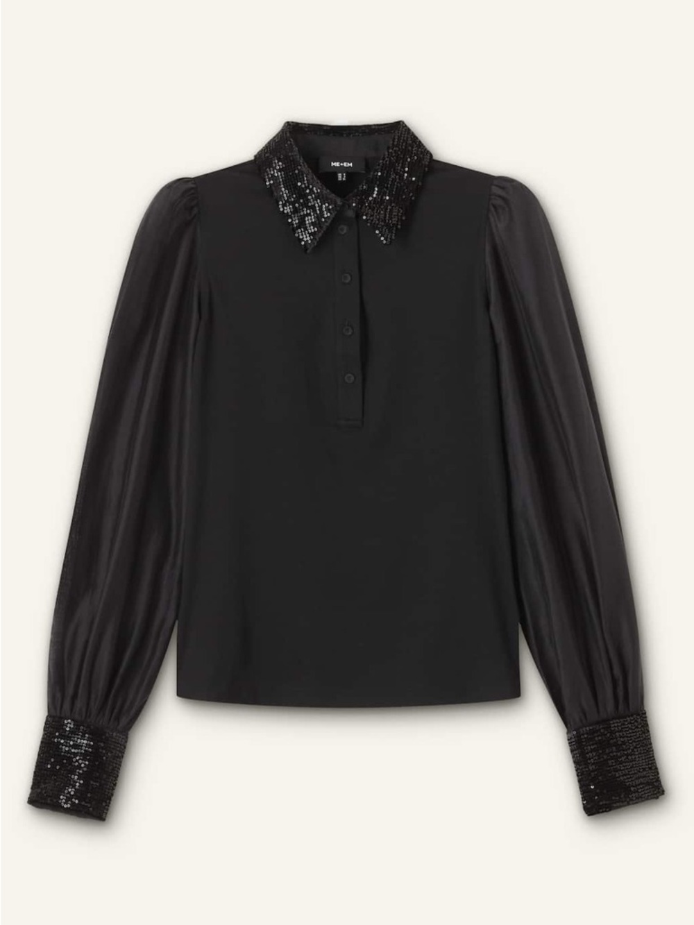 ME+EM Sequin Mixed Media Layering Shirt - Black Sz 12 - Picture 1 of 16
